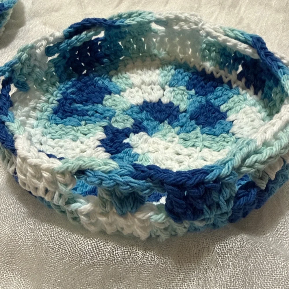Blue and White Crochet Coasters